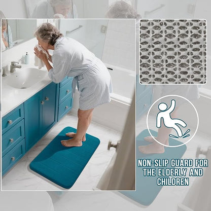 Yimobra Memory Foam Bath Mat, Super Soft Absorbent Bathroom Rug Non Slip, Quick Dry, Machine Washable Floor Carpet for Tub Shower, Home Decor Accessories, 24x17, Peacock Blue