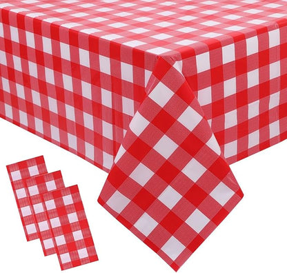 3 Packs Red and White Checkered Tablecloth 54x108 Inches Rectangle Gingham Tablecloth Disposable Plastic Waterproof Table Cover for Outdoor Picnic Kitchen and Birthday Party