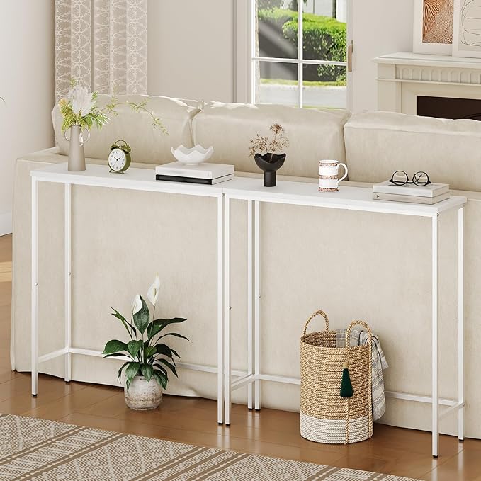 HOOBRO Narrow Console Table, 29.5" Small Entryway Table, Thin Sofa Table, Side Table, Display Table, for Hallway, Bedroom, Living Room, Foyer, White WW75XG01