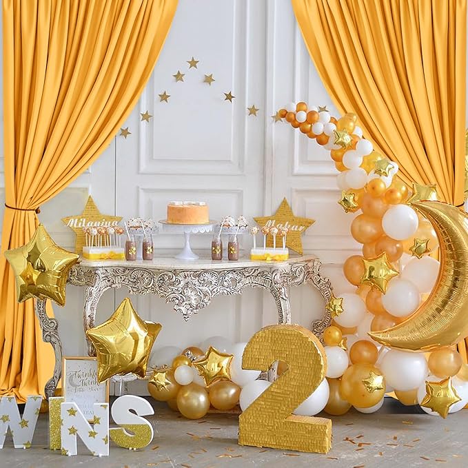 Hiasan Orange Yellow Backdrop Curtains for Parties, Polyester Photography Backdrop Drapes for Family Gatherings, Wedding Decorations, 5ftx7ft, Set of 2 Panels
