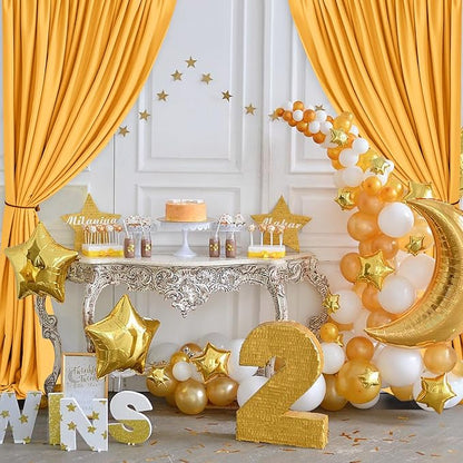 Hiasan Orange Yellow Backdrop Curtains for Parties, Polyester Photography Backdrop Drapes for Family Gatherings, Wedding Decorations, 5ftx7ft, Set of 2 Panels