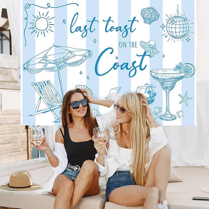 Last Toast on The Coast Backdrop 7 x 5 Ft Summer Beach Photography Background Banner Blue Champagne Bachelorette Party Photo Prop for Bachelorette Bridal Shower Engagement Party Decor