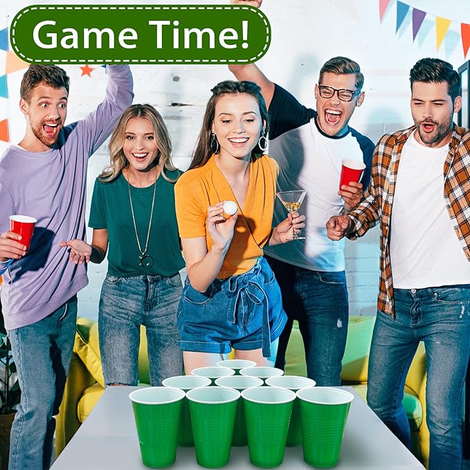 100 Pack Green Plastic Cups, 16 oz Green Disposable Cups, Plastic Party Cups Heavy Duty for Party Wedding Halloween Thansgiving Christmas Picnic