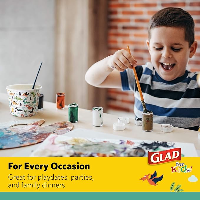 Glad Bowls, Paper, 12 Ounce | Dinosaur Theme | Disposable | With Lids | 40 Count