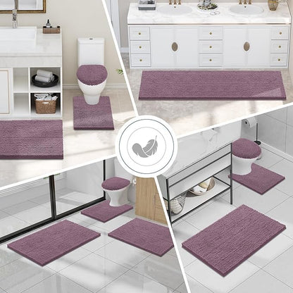 Smiry Luxury Chenille Toilet Rugs U-Shaped 24x20, Soft Absorbent Non-Slip Contour Bathroom Rugs for Toilet, Machine Washable Contoured Bath Mats, Deep Plum
