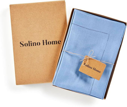 Solino Home Linen Cloth Napkins Set of 4-100% Pure Linen Cornflower Blue Dinner Napkins 20 x 20 Inch - Classic Hemstitch, Handcrafted and Machine Washable - Christmas, Holiday, New Year