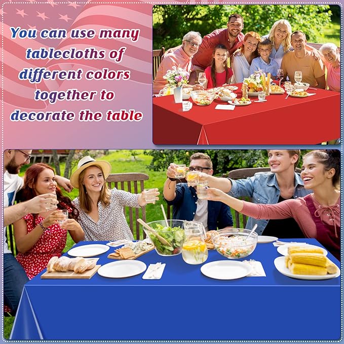 12 Pack 4th of July Tablecloths, Red White and Blue Disposable Plastic Tablecloth, Rectangle Table Cover for Patriotic Independence Day Memorial Day Veterans Day Party Decorations, 54 x 108 Inch