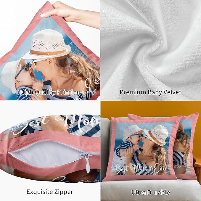 Easycosy Custom Pillow, 22"x22" Two-Sided Customized Photo Pillowcase, Personalized Pillow Cover with Photo, Custom Love Keepsake Gifts (Optional Pillow Insert)