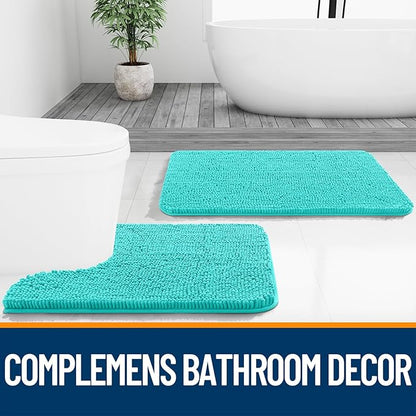 OLANLY Bathroom Rugs 24x16, Extra Soft Absorbent Chenille Bath Rugs, Rubber Backing Quick Dry, Machine Washable Bath Mats for Bathroom Floor, Tub and Shower, Home Decor Accessories, Teal