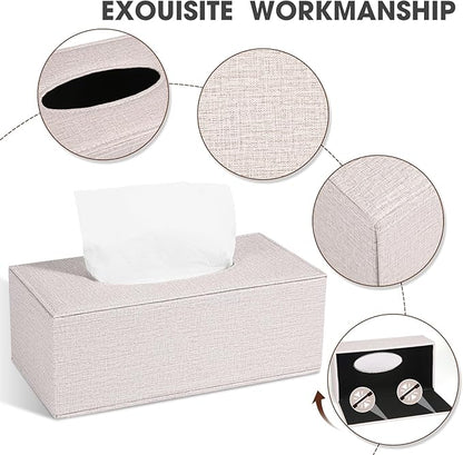 4 Pack Tissue Box Cover Rectangle, Linen Tissue Box with Magnetic Bottom, Napkin Facial Tissues Holder Dispenser, Decorative Tissue Holder for Bathroom Toilet Bedroom Living Room Office, Beige