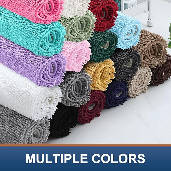 Smiry Luxury Chenille Bathroom Rugs 45x27, Extra Soft and Absorbent Shaggy Bath Mat, Machine Washable, Non-Slip Plush Carpet Runner for Tub, Shower, and Floor, Home Decor Accessories, Brown