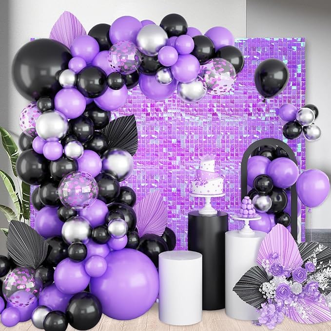 48 PCS Colorful Purple Shimmer Wall Backdrop, Square Sequin Photo Backdrops Panel, Glitter Wall Background for Birthdays, Weddings, Halloween, Engagements, Disco Bachelorette Party Decor (6FTx8FT)