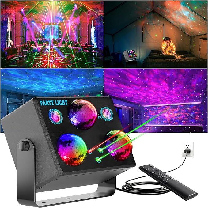 Party Disco DJ Light, Star Projector Night Light Stage Strobe Lights Disco Ball Lights Ocean Light Sound Activated with Remote Control for Parties Club Holiday Christmas Birthday Wedding Home Decor