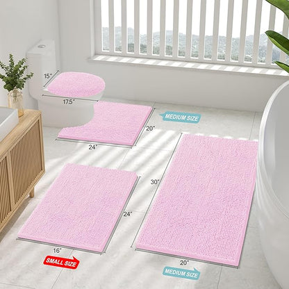 Smiry Luxury Chenille Bathroom Rugs 36x24, Extra Soft and Absorbent Shaggy Bath Mat, Machine Washable, Non-Slip Plush Carpet Runner for Tub, Shower, and Floor, Home Decor Accessories, Pink