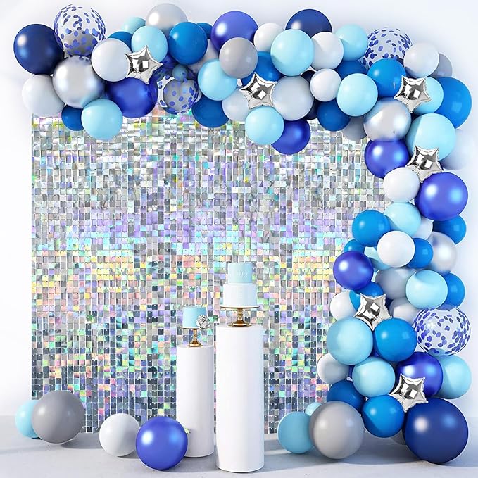 Iridescent Silver Shimmer Wall Backdrop,Shiny Sequins,36 Pcs Sequins Backdrop Decoration Panels,Photo Background Decorations for Birthday Party Wedding Engagement Anniversary Graduation Baby Shower