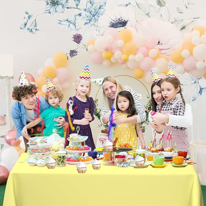 WNINK 6 Pack Light Yellow Rectangular Plastic Tablecloths, Yellow Disposable Table Covers 54" x 108" for Birthday, Bridal Shower, Engagement Wedding, Picnic Parties and 8 ft Table Use