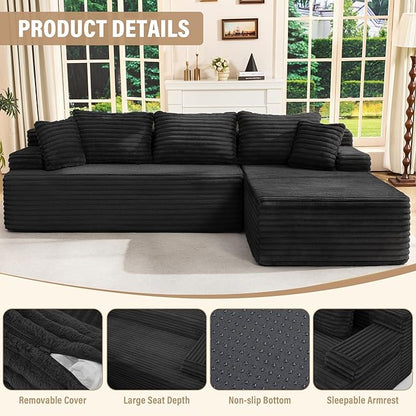 Hobestluk Modular Sectional Sofa Couches L-Shape Couch 3 Seat Modular Sofa Memory Foam Sectional Couches for Living Room, Cloud Couch with Oversized Chaise (Right Facing)
