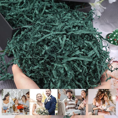 VGOODALL 2LB Green Crinkle Paper Filler, Shredded Confetti Paper for Gift Basket Filling Holiday Box Wrapping Stuffing Supplies