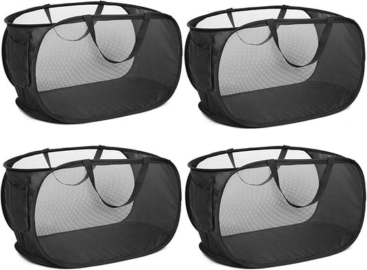 4 Pack Collapsible Laundry Baskets, Foldable Laundry Basket with Pocket, Durable Pop Up Hampers, Reinforced Handles Dirty Clothes Hamper for Laundry, Bedroom, Bathroom, Dorm, Travel or Camping Black