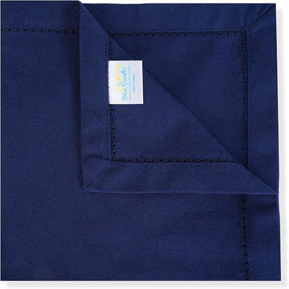 Blue Needles Navy Blue Hemstitch Linen Napkins Set of 12-100% Cotton Cloth Dinner Napkins 18x18 inches, Soft, Reusable, Absorbent, Washable Ideal for Fall Thanksgiving Events, Parties & Everyday Use