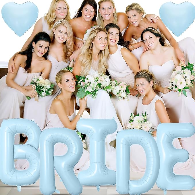 40inch Baby Blue BRIDE Letter Balloons, Giant Pastel Blue Bride Foil Helium Balloon Banner with Heart Balloon for Bride to Be Wedding Engagement Bridal Shower Blue Bachelorette Party Decoration