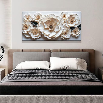 Canvas Art Wall Decor Modern Minimalist Flower Wall Decor Paintings White Flower Art Prints Floral Wall Art Pictures For Bedroom Kitchen Office Decoration 20" × 40"