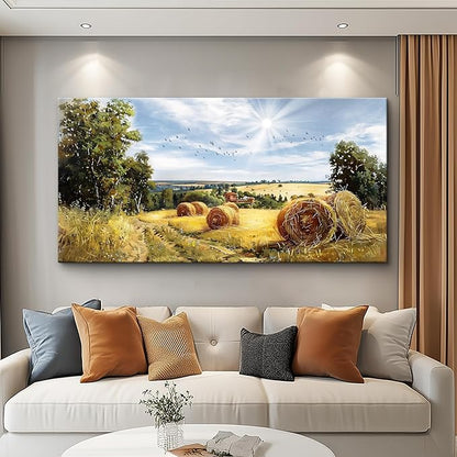 FUHAIHUA Framed Wall Decorations For Living Room Canvas Wall Art For Bedroom Inspiration Wall Decor Country Field Paintings Landscape Pictures Office Artwork Modern Posters Home Decor 20x40 In