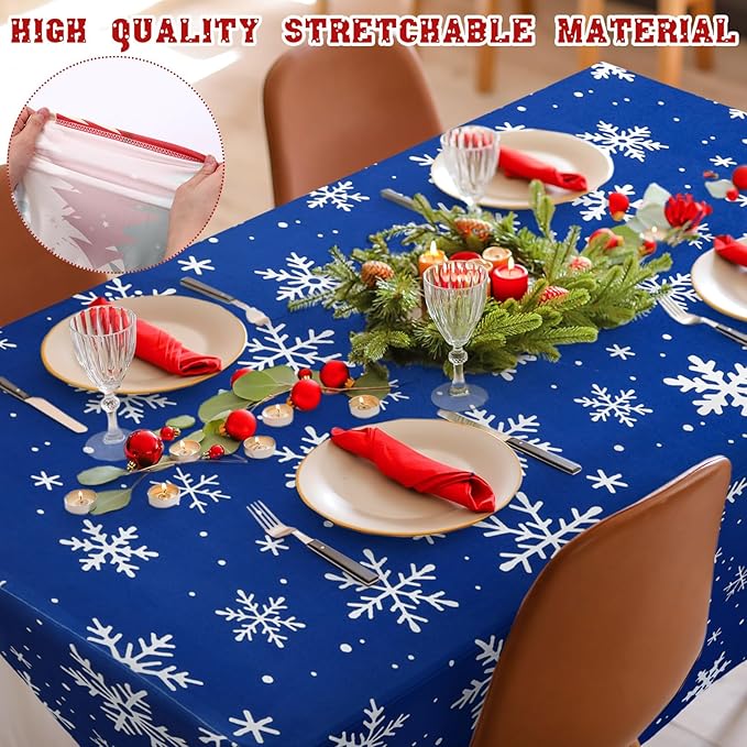 Oudain 2 Pcs Christmas Snowflake Stretch Table Cover 6 Feet Snowflake Xmas Spandex Table Clothes Christmas Trees Party Decorations for Holiday Party Celebration Picnic Dinner Decor