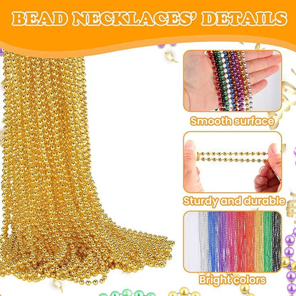 900 PCS Gold Bead Necklace, 33 Inch Mardi Gras Christmas Beads, Bulk Metallic Party Beads for Mardi Gras Parade, St Patricks Day, Wedding, Birthday, Pirate Party, Carnival Party Favors