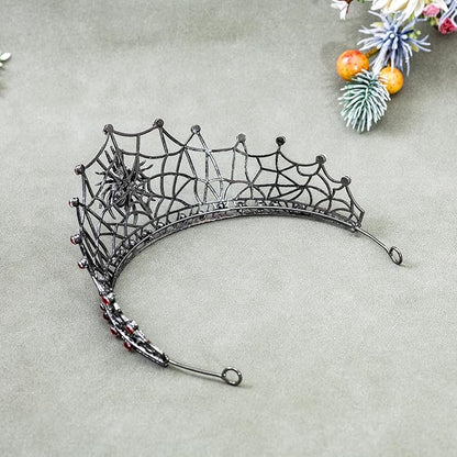 Gothic Black Spider Web Crown for Women Dark Queen Crystal Tiara Metal Headpiece Vampire Cosplay Masquerade Party Prom Night Witch Sorceress Costume Accessory