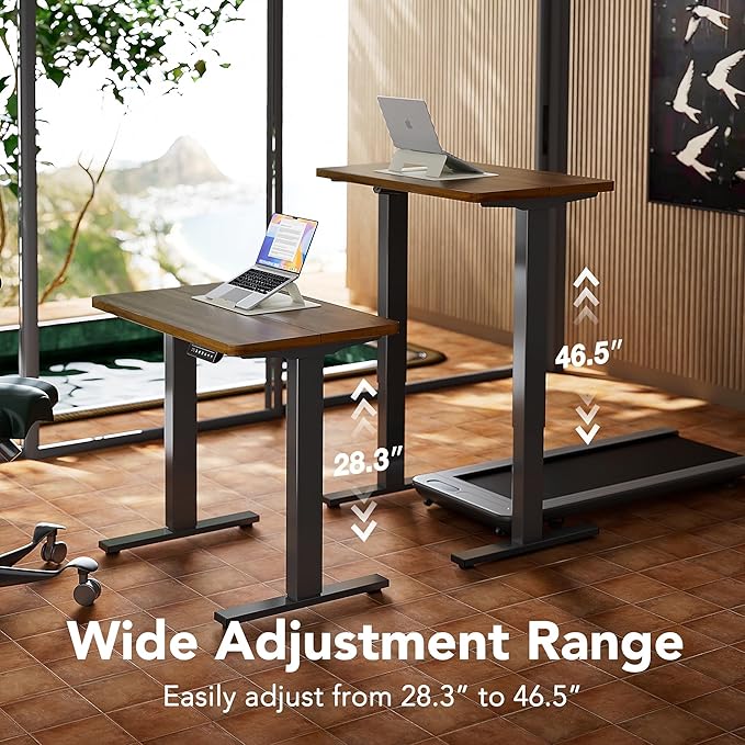 HUANUO Electric Standing Desk,48" x 24" Height Adjustable Desk, 4 Memory Height Settings, Sit to Stand Up Desk for Home Office, with Headphone Hook, Cable Manager, Walnut