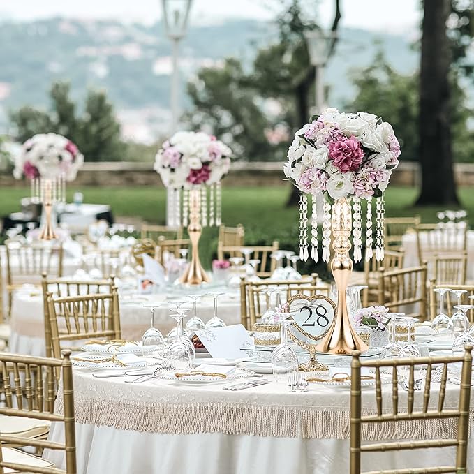 LANLONG Set of 2 Crystal Wedding Table Centerpieces Gold Flower Stand Vases Centerpiece Decorations for Reception Party Home Decor