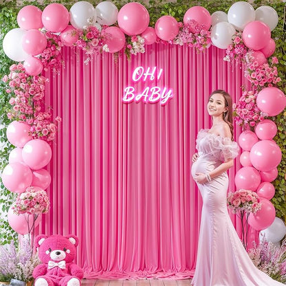 24 x 10ft Hot Pink Backdrop Curtains for Girls Party Photo Background Curtains Wrinkle Free Drapes for Backdrop Long Curtain for Wedding Bridal Shower Valentine's Day Birthday Baby Shower, 6 Panels