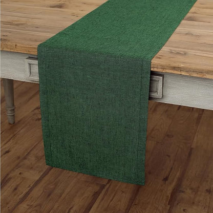 Solino Home Linen Table Runner 48 Inches - 100% Pure Linen Forest Green Table Runner 14 x 48 Inch Ideal for Dresser and Coffee Tables - Athena - Christmas, Winter, New Year