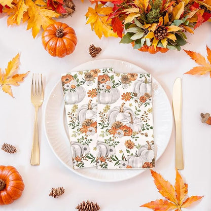 200 PCS Thanksgiving Pumpkin Napkins - 3 Ply Heavy Duty Fall Pumpkin Paper Napkins - Thanksgiving Disposable Hand Towels Napkins for Friendsgiving Table Decor Party Supplies