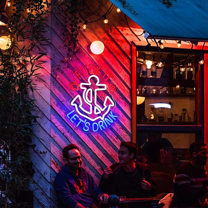 JFLLamp FUNK IT LET'S DRINK Neon Signs for Wall Decor Anchor Decor Neon Lights for Bedroom Led Signs Suitable for Man Cave Beer Bar Pub Restaurant Christmas 5V Usb Power, 14.5*16 Inch(Red+White+Blue)