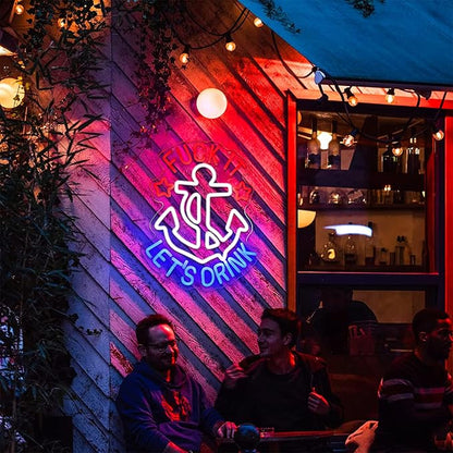 JFLLamp FUNK IT LET'S DRINK Neon Signs for Wall Decor Anchor Decor Neon Lights for Bedroom Led Signs Suitable for Man Cave Beer Bar Pub Restaurant Christmas 5V Usb Power, 14.5*16 Inch(Red+White+Blue)