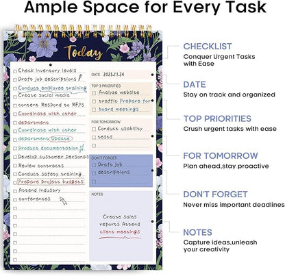 Taja To Do List Notepad - To Do List Notebook for Work with 52 Sheets, 9.8" x 6.5", Undated Daily Planner Perfect for Daily Tasks and Goal Setting, Notepad Suitable for Office, Home & School - Blue Meadow