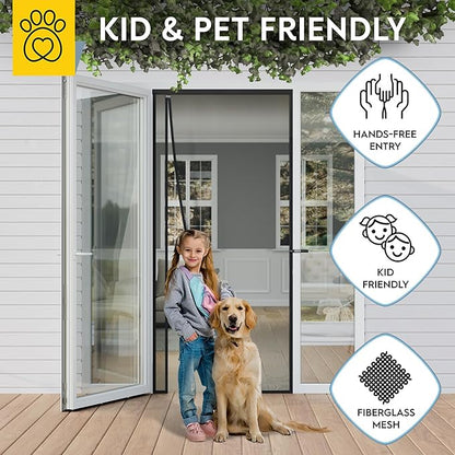 AUGO Fiberglass Magnetic Screen Door Reversible Left Right Side Opening - Self Sealing, Heavy Duty, Hands Free, Keeps Bugs Out - Pet and Kid Friendly - Patent Pending Keep Open Feature – 38” x 83”