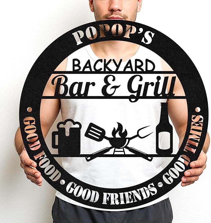 Custom BBQ Zone Metal Sign, Personalized Grill Cut Wall Decor for Outdoor Kitchen, Rustic Backyard Patio Barbecue Gift