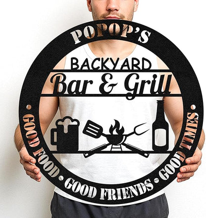 Custom BBQ Zone Metal Sign, Personalized Grill Cut Wall Decor for Outdoor Kitchen, Rustic Backyard Patio Barbecue Gift