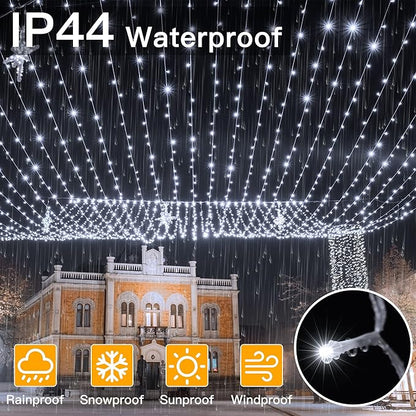 Ollny Christmas Lights Outdoor 800LED 262FT, Cool White Plug in Fairy Light with Remote, 8 Modes Waterproof Timers Dimmable LED String Lights for Indoor House Outside Bedroom Patio Balcony