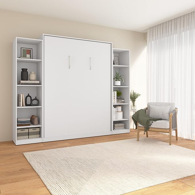 Bestar Claremont Queen Murphy Bed with Closet Organizers (105W) in White, Space-Saving Sleeping Arrangement for Multipurpose Room