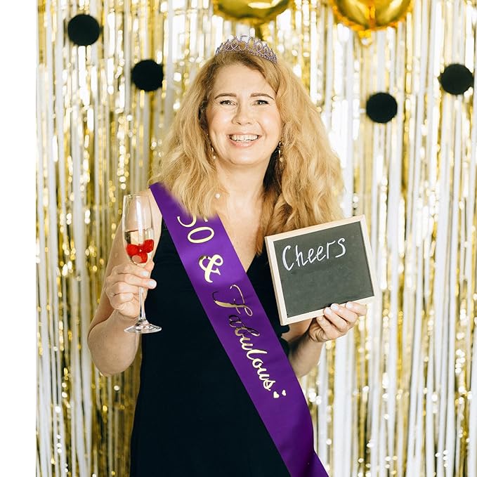 Purple 50th Birthday Gifts for Women, 50th Purple Birthday Decorations Women, 50th Birthday Sash, 50th Birthday Tiara, 50th Birthday Crown, Purple Crowns for Women, 50th Birthday Sash and Tiara for Women, Happy 50th Birthday Party Favors Cake Topper