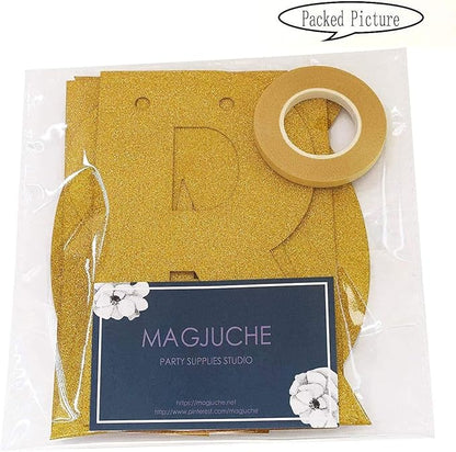 Gold Hello 16 Birthday Banner, Gold Glitter Happy 16th Birthday Party Decorations, Supplies