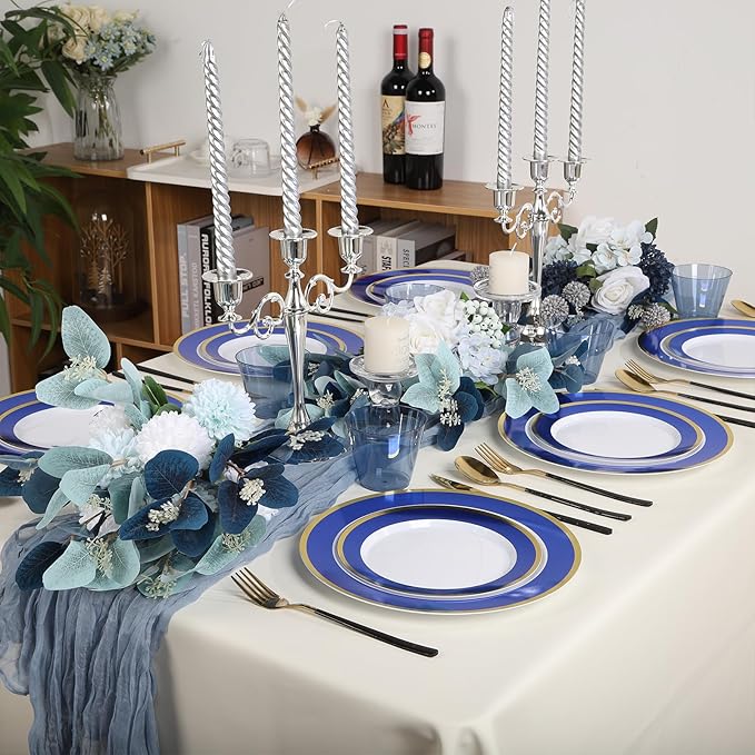 100Pack Plastic Plates Disposable Heavy Duty for Christmas Include 50PCS 10.25inch Dinner plates and 50PCS 7.5inch Dessert Plastic Plates for Party Wedding Birthday New Year