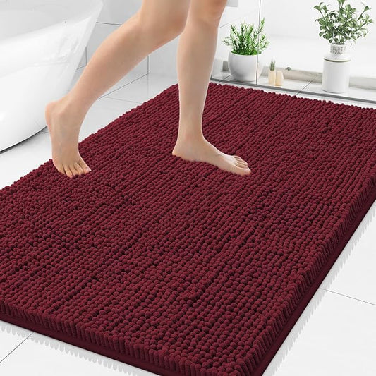 Smiry Luxury Chenille Bathroom Rugs 44x32, Extra Soft and Absorbent Shaggy Bath Mat, Machine Washable, Non-Slip Plush Carpet Runner for Tub, Shower, and Floor, Home Decor Accessories, Burgundy
