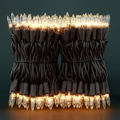 YULETIME 200 Clear Christmas Lights with Brown Wire, Pack of 2 Strands of 21 ft 100 Count UL Certified Incandescent Mini String Light (Clear - Brown Wire)