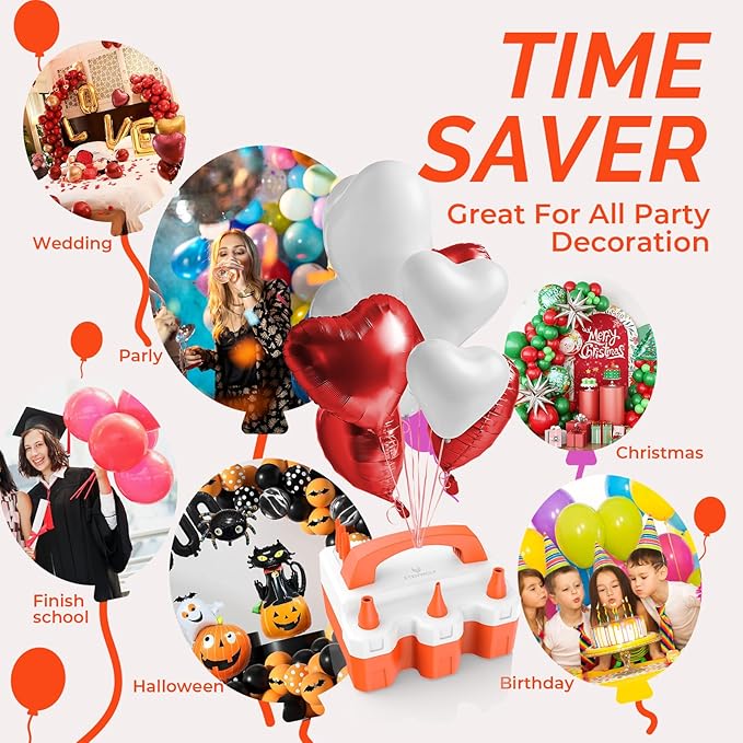 ETENWOLF P600 Electric Balloon Pump for All Balloons with 3 Nozzles 110V 600W Balloon Blower for Party Metalic Latex 260q Foil Balloons, Balloon Inflator for Birthday Decorations