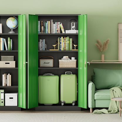 INTERGREAT Metal Storage Cabinet with Lock, 72" Steel Lockable Storage Cabinets with Locking Doors and Adjustable Shelves, Locking Tool Cabinets for Office, Home, Garage, Gym, School (Black Green)
